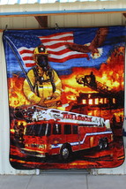 Firefighter Fireman Fire Rescue Usa American Flag Eagle Fd Queen Size Blanket - £50.63 GBP