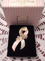 Breast Cancer Awareness Pin Tack Pink Gold Tone Ribbon Rose Box 1993 Mint - £10.22 GBP