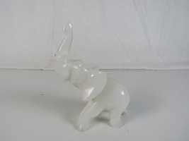   Vintage  Carved White Onyx Marble Elephant Figurine Trunk Up   - $14.55