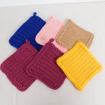 Crocheted Hot Pads Pot Holders Set Of 6 Handmade Mixed Colors Hanging Hoops - £7.79 GBP
