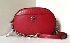 New Michael Kors Jet Set Glam Croc Small Oval Crossbody Bag Bright Red /... - £52.17 GBP