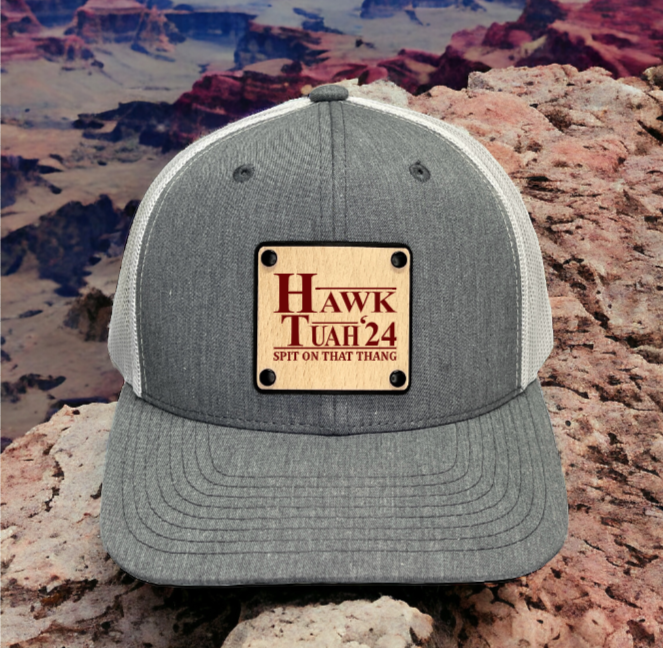 Hawk Tuah Spit on that Thang, 24 Funny Trucker Hat Cap with Wood Leather... - $23.99
