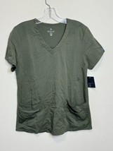 Med Couture Touch Scrubs Women&#39;s Small V-Neck Knit Back Top Olive Green ... - $22.76