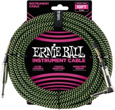 Neon Green/Black, 10 Feet Long Braided Instrument Cable From Ernie Ball - £30.39 GBP