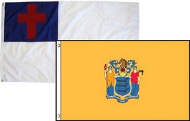 2x3 Christian Christ &amp; State New Jersey 2 Pack Flag Wholesale Combo 2&#39;x3&#39; Banner - £7.56 GBP