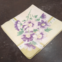 Vintage Pale Green Handkerchief Hankie Pocket Scarf Purple Flowers 11&quot; square - £5.68 GBP