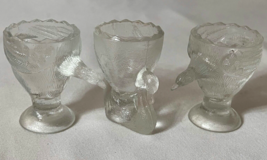 Lot of 3 Vintage Clear Textured Glass Toothpick Holders 2 Goose 1 Swan - £8.01 GBP