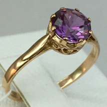 7mm Simulated Alexandrite Solitaire Engagement Vintage Ring Yellow Gold ... - $105.64