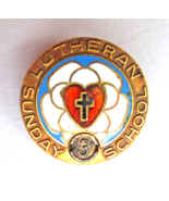 Vintage Lutheran Sunday School Lapel Pin 1/10 10K Gold Filled Enamel Hea... - $9.89
