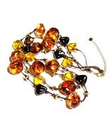 2-Strand Amber &amp; Gold Accent Beaded, Brown Knotted Cord Statement Necklace - £26.17 GBP