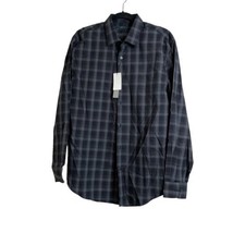 Perry Ellis Mens Size M Long Sleeve Button Up Shirt Black White Stripe Check NWT - £18.31 GBP