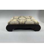 Antique Footstool Brown Wood Printed Fabric Cover Ottoman Bench Empire - $138.34 CAD