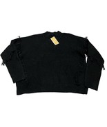 Michael Kors Sweater Womens XL Black Mock Neck Fringe Detail Waffle Knit... - €25,35 EUR