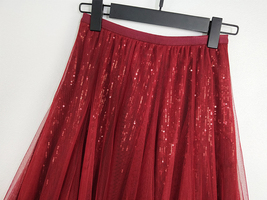 Wine Red Midi Tulle Sequin Skirt Women High Waisted Holiday Tulle Skirt Outfit image 10