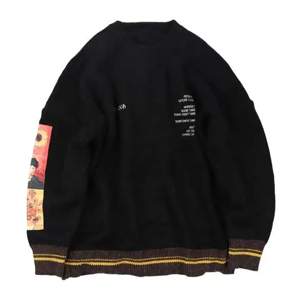 LACIBLE Hip Hop  Pullover Men Van Gogh Painting Embroidery   Harajuku Streetwear - £165.37 GBP