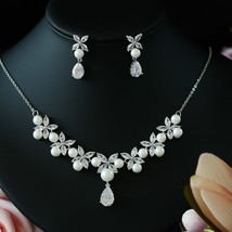 Pearl Costume Women Jewelry Sets White CZ Earrings/Pendant Necklace Luxu... - £34.01 GBP