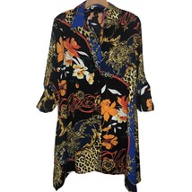 Melissa Paige Woman&#39;s ButtonUp Shirt Dress Sz Medium Tunic Animal Print Chain - £29.23 GBP