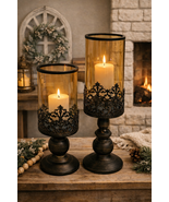 Retro Black &amp; Gold Metal Candle Holder -Small - $36.00