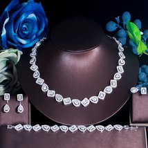 Geometric cubic zirconia bracelet earrings ring necklace wedding bridal jewelry set for thumb200