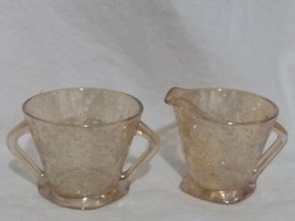 Vintage Amber Pressed Glass Cream And Sugar Bowl A1 - $10.99
