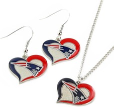 NEW ENGLAND PATRIOTS NFL Swirl Heart Earrings and Pendant Set - Jewelry ... - £12.45 GBP