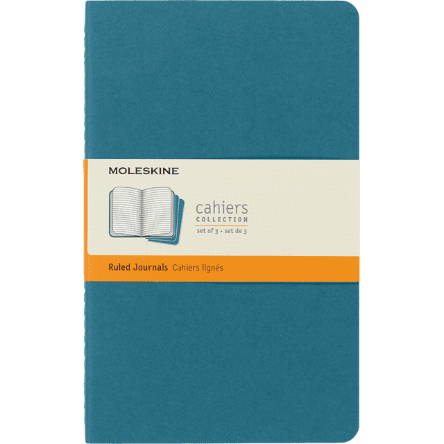 Moleskine Cahier Journals (Set of 3), Large (5&quot; x 8.25&quot;), Ruled, Brisk Blue - $19.79