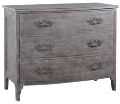 Chest Swedish Bow Front Weathered Gray Wood, Three Deep Drawers Brass Hardware - £1,464.71 GBP