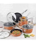 Pots and Pans Set 10-Piece Copper Cast Stackable Cookware Nonstick Fryin... - £152.79 GBP