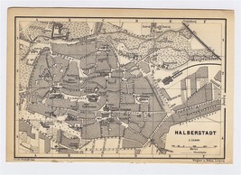 1897 Antique City Map Of Halberstadt Saxony Sachsen Anhalt / Germany - £17.13 GBP