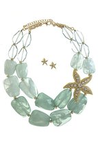 HW Collection Starfish Goldtone Rhinestone Pendant Colored Pebble Necklace and E - £12.27 GBP