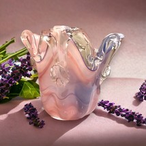 Murano Vintage Blown Art Glass Tulip Pink Lavender Swirl Stretch Drape Vase - £31.38 GBP