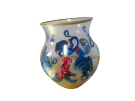Lenox Crystal Glass Rooster Vase Hand Painted 6&quot;T Farmhouse Decor - £15.68 GBP
