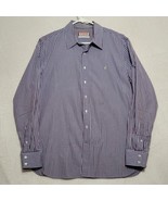 Thomas Pink Dress Shirt Mens Sz L Large Gray Purple Stripe Long Sleeve B... - £28.17 GBP