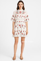 Women&#39;s Floral Embroidered Tiered Lace Chiffon Shift Mini Dress White AU... - $39.99