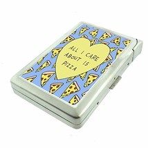 Pizza Love Em8 Hip Silver Cigarette Case With Built In Lighter 4.75&quot; X 2.75&quot; Id  - $12.95