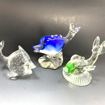 3 Art Glass Paperweight Fish 4 inch Clear Blue Green Unlabeled Figurine Nautical - £10.34 GBP