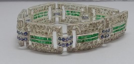 Vintage Victorian emerald sapphire and rosecut diamond statement Bracele... - £1,051.23 GBP