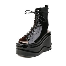 Fashion Women Shoes Spring Autumn Lace-upAnkle Boots For Women Punk Shoes patent - £76.50 GBP