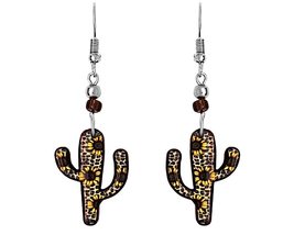 Sunflower Pattern Saguaro Cactus Graphic Dangle Earrings - Womens Fashion Handma - £11.73 GBP