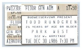 Todd Rundgren Concerto Ticket Stub Dicembre 30 1986 Chicago Illinois - £36.55 GBP