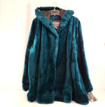 Olympia Teal Turquoise Faux Fur Womens Coat Cape Overcoat Size 2XL Hoode... - £69.59 GBP
