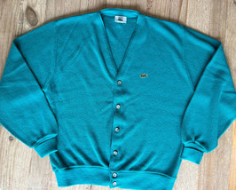 Vintage  Lacoste Cardigan Sweater Men&#39;s Large Orlon Acrylic USA Teal Blu... - £59.41 GBP
