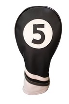 Majek Golf Headcover Black and White Leather Style #5 Fairway Wood Head ... - £15.49 GBP