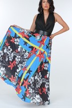 Women&#39;s Pleated Print Maxi Skirt With Leather Waist Band - €47,02 EUR
