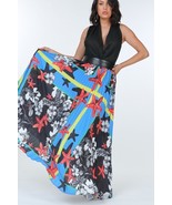Pleated Print Maxi Skirt With Leather Waist Band - $75.22 CAD