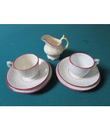 COFFEE SET 7 PCS 2 TRIOS AND CREAMER WHITE AND RED DOTS [80J] - $44.55