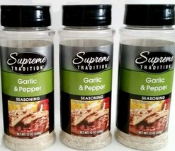 LOT 3 x 12 oz Ea Supreme Tradition Garlic &amp; Pepper Seasoning SEALED PACKS - $22.76
