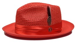 Men&#39;s Summer Spring Braid Straw style Hat by BRUNO CAPELO JULIAN JU917 Red - £43.02 GBP