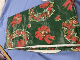 Vintage Heart Wreaths Bows Vinyl Tablecloth Christmas Rectangle 85” x 50&quot; - £7.78 GBP