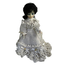Unbranded Doll with White  Crocheted Dress Vintage Handmade Wedding Doll 15&quot; - £12.36 GBP